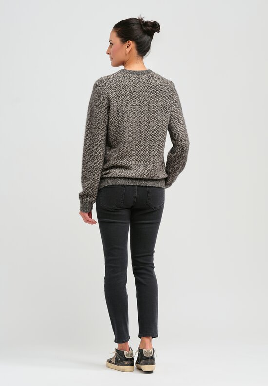 Frenckenberger Cashmere Mini Roundneck Sweater in Black & Grey Blocking