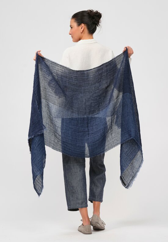 Forme d'Expression Woven Linen Net Scarf in Indigo Blue	
