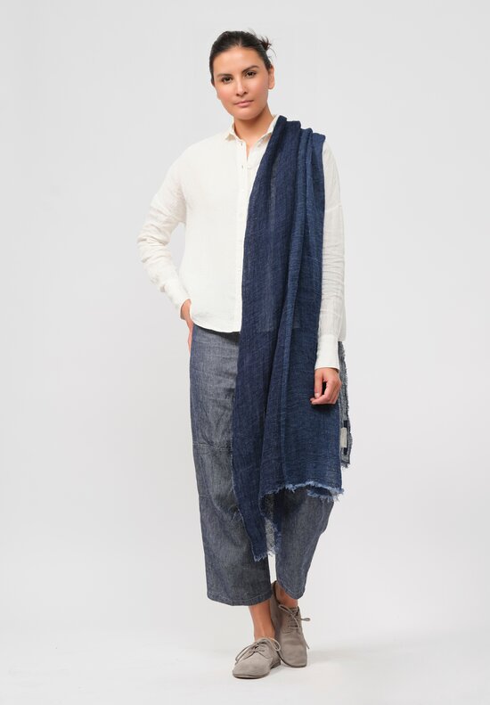 Forme d'Expression Woven Linen Net Scarf in Indigo Blue	