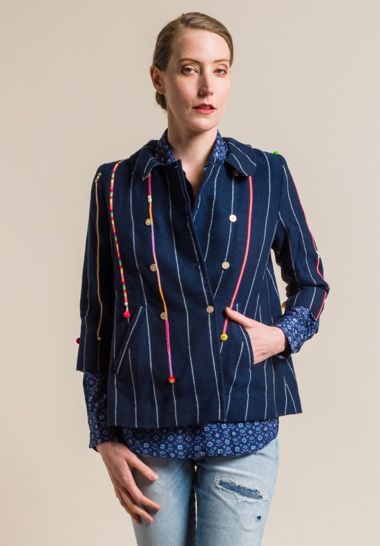 Pero Silk Lined Wool Embroidered and Beaded Stripe Jacket
