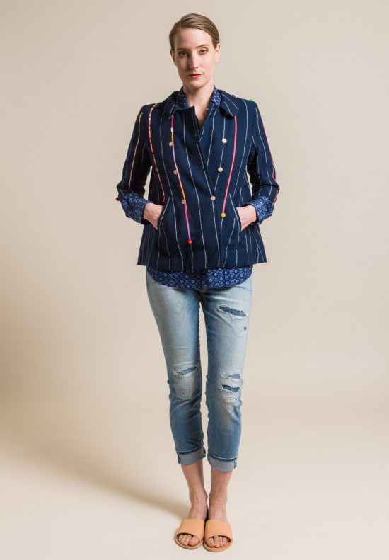 Pero Silk Lined Wool Embroidered and Beaded Stripe Jacket