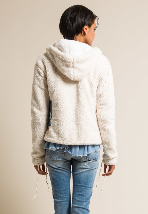 Greg Lauren Soft Sherpa Hooded Jacket in Ivory