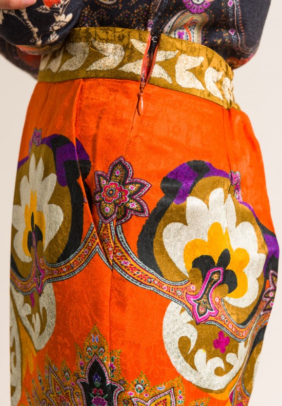 Etro Jacquard Paisley & Floral Wide Leg Pants in Orange