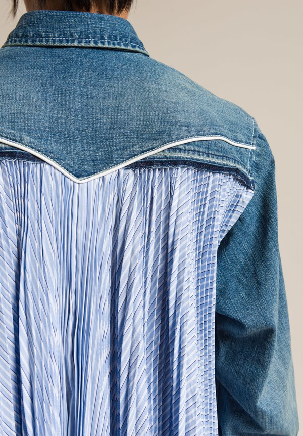Sacai Cotton Denim Back Pleated Shirt in Light Blue