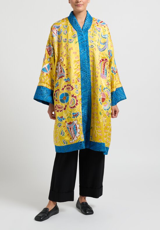 Rianna & Nina Silk One-Of-A-Kind Reversable Kimono Coat in Yellow	