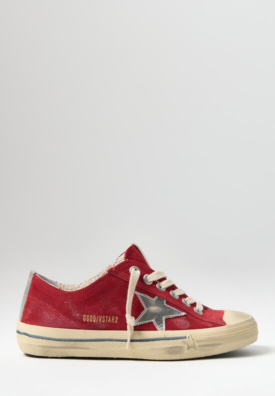 Golden Goose Suede V-Star Sneakers in Dark Red & Silver Star