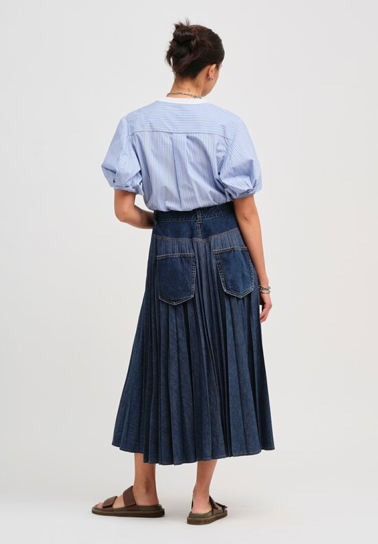 Sacai Pleated Denim Wrap Skirt in Indigo Blue	