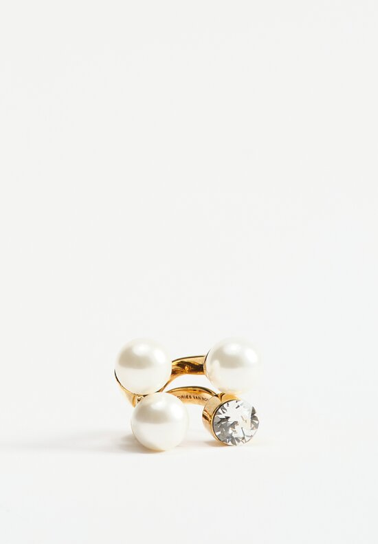 Dries Van Noten Brass & Pearl Set of Jewel Rings	